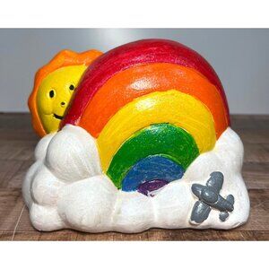 Hand-Painted Rainbow & Sun Ceramic Figurine With Glitter Accents